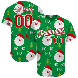 Design de marque personnalisé vert rouge-blanc coloré imprimé numéro Noël 3D authentique maillot de baseball pour adulte - Product Image 1