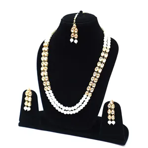 Conjunto de collar largo blanco Kundan para ocasiones de boda - Product Image 2