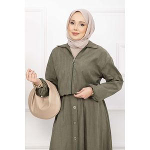Conjunto de Chaqueta Bomber Caqui y Falda con Botones, Estilo Casual, Dos Piezas de Lona para Invierno, Tallas XS a XL, Top Largo con Estampado Sólido - Product Image 2
