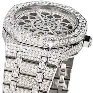 Reloj de esqueleto Hip Hop exclusivo para hombre con ventana de esfera de vidrio Octágono VS Moissanite y correa de acero inoxidable de 20mm - Product Image 4