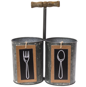 Bulk Custom Galvanized Metal 2-Compartment Utensil Holder For Kitchen Restaurant Hotel Home in Best Price - Product Image 5