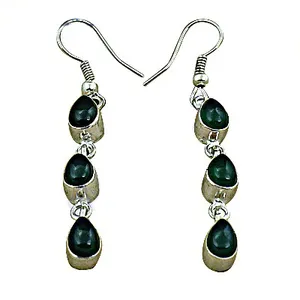 Boucles d'oreilles pendantes en cristal vert plaqué argent pour femme, style bohème classique avec serti clos en forme de poire, bijoux fantaisie, cadeau - Product Image 2