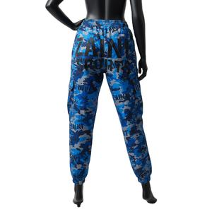Pantalon coupe-vent pour femme Premium 120 GSM en polyester tissé bleu camouflage avec panneau cargo et logo personnalisé - Product Image 2
