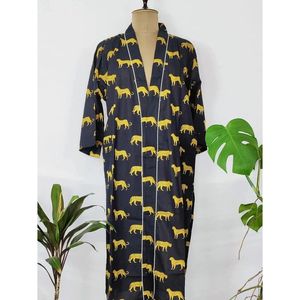 Pure Cotton Handprinted Elegant Black Yellow Leopard Animal <b>Beach</b> Coverup Summer Kimono Comfortable Maternity Mom <b>Robe</b> ODM - Product Image 5