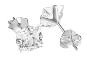 Set di 6 Paia di Orecchini a Perno in Argento Sterling 925, Zirconia Cubica Taglio Principessa 6x6 mm, Ipoallergenici, Unisex, Stile Bohémien, Idea Regalo - Product Image 5