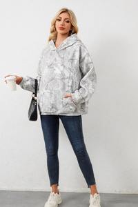 Sudadera con capucha de lana de algodón de gran tamaño para mujer, venta al por mayor, Sudadera con capucha de camuflaje para invierno, sudaderas con capucha de patrón sólido - Product Image 3