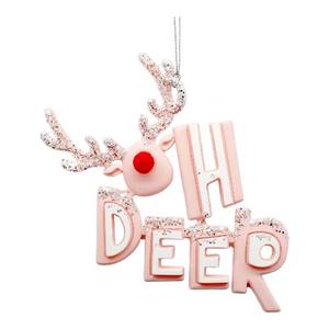 Unique <b>Christmas</b> New Year <b>Decoration</b> Macaron Matt <b>Pink</b> Light Green Paint Red Silver Glitter Acrylic Wording OH DEER Ornament - Product Image 1