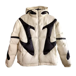 Unisex Thick Warm Windproof Canvas Puffer Jacket with Hood <b>Polyester</b> <b>Filled</b> Zipper Closure Stand Collar Winter Casual Outerwear - Product Image 1