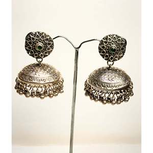 Tridha Phool Statement Silver 925 Jhumka <b>Drop</b> <b>Earrings</b> Trendy Flower Pattern for Weddings - Product Image 2