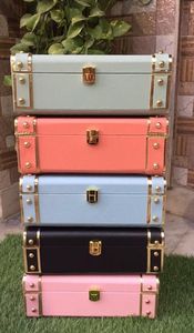 Vintage Pink Cube <b>Storage</b> Trunk | Heavy Duty Metal Camp Steamer <b>Box</b> with Brass Hardware | Decorative Bedroom Organizer Chest - Product Image 6