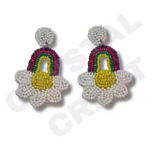 Rainbow Beaded Earrings for Women Patriotic Orange White Blue Colour for <b>Wedding</b> or Memorial Day - Product Image 1