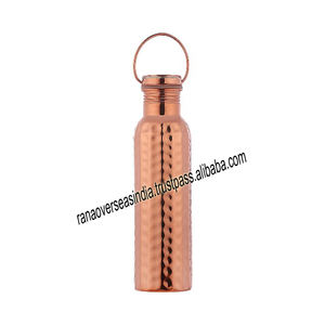 600ml Hand-Hammered Pure Copper Water Bottle with Lid and Carrying Handle Ayurvedic Drinkware Direct Accessory - Product Image 1