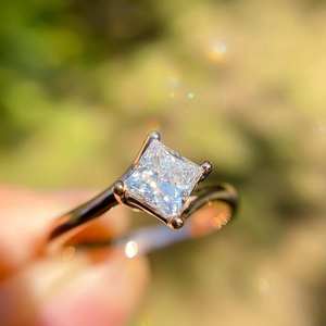 5.5mm Princess Cut Moissanite Engagement <b>Ring</b> | Classic 4-Prong <b>Solitaire</b> | 925 <b>Silver</b> or Solid 10k 14k 18k Gold - Product Image 6
