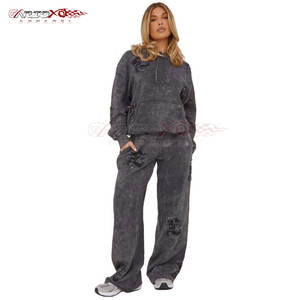 ชุดวอร์มสีสดใสสำหรับผู้หญิงทันสมัยพร้อมกางเกงหูรูดเสื้อมีฮู้ดไซส์ใหญ่พิเศษเสื้อวอร์มสำหรับผู้หญิงสไตล์วินเทจผ้าซักกรด - Product Image 1