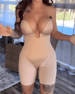 Combinaison sculptante intégrale en maille transparente à col en V profond - Product Image 4