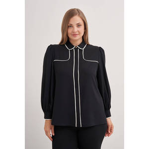 Blusa Vintage de Gasa para Mujer con Ribete en Contraste y Cuello con Lazo - Product Image 1