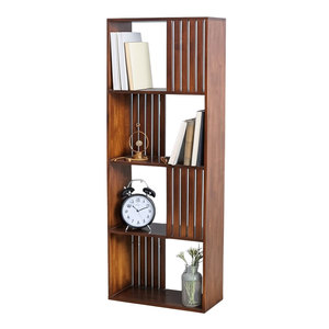 Étagère à livres moderne à 4 niveaux en bois et simili cuir, gain de place, KS68222 - Product Image 1
