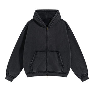 Sudaderas con capucha Vintage de gran tamaño personalizadas para hombres, ropa de calle de peso pesado, lavado ácido desgastado, estampado de hojaldre, temporada de primavera, conjunto teñido liso - Product Image 3