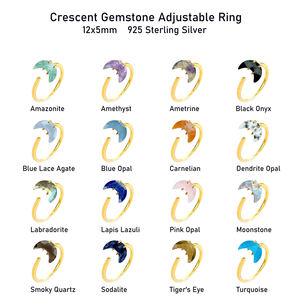 925 argent Sterling à facettes Crescet Lapis Lazuli pierre précieuse bague réglable famille pierre de naissance bijoux en gros - Product Image 3