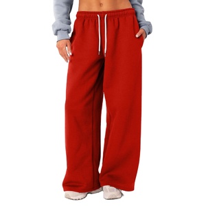 กางเกงวอร์มขากว้างเอวสูงสำหรับผู้หญิงกางเกงวิ่งขาตรงเข้ารูปทรงหลวมสำหรับกีฬากลางแจ้งฤดูใบไม้ร่วงและฤดูหนาวแบบปัก - Product Image 1
