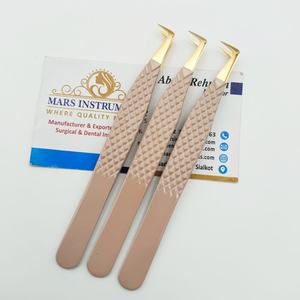 Pince à épiler professionnelle d'extension de cils d'angle de botte de 90 pointes d'or de couleur nue pince à épiler parfaite - Product Image 1