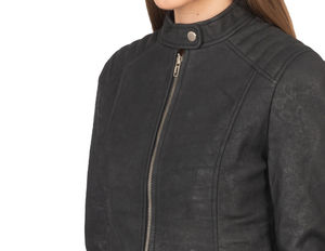 แจ็คเก็ตหนัง PU ผู้หญิงขายส่ง พร้อมโลโก้สั่งทำ แขนยาว ซิป แจ็คเก็ตมอเตอร์ไซค์ สำหรับแฟชั่นฤดูใบไม้ร่วงและฤดูหนาว - Product Image 5