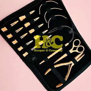 Hair Extension Tools Kit Beige Plier Scissors Needles Pouch Mini Peach Hair Tool Kit Stainless Steel <b>Tape</b> Clip Loop logo offer - Product Image 5