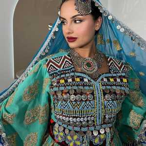 ชุดเดรส afghan kuchi สำหรับผู้หญิงงานแฮนด์เมดสไตล์ชนเผ่าแบบดั้งเดิมแขนยาวลูกไม้ไซส์ใหญ่พิเศษ - Product Image 4