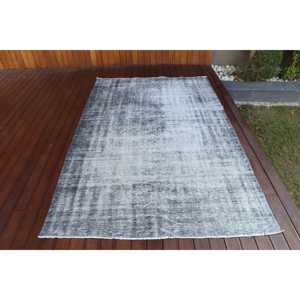 Alfombra Vintage, Alfombra de Lana Gris y Negra de 5x8 pies - Product Image 1
