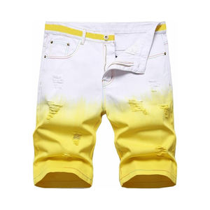 Shorts en jean droits pour homme, qualité professionnelle, sur mesure, été, 100% coton, écologiques, style décontracté, effet usé, fermetures éclair - Product Image 1