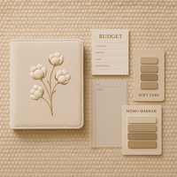 LABON Ensemble planificateur budgétaire A6 floral en coton, couverture beige gaufrée, onglets souples, marqueurs de mémo et feuilles d'enveloppe de caisse, classeur organisateur