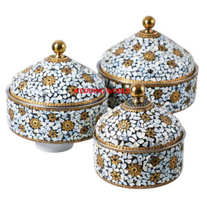 Juego de tres hotpot de nácar de metal, nueva colección para calentador de alimentos de Ramadán, hotpot de metal aislado de forma redonda - Product Image 1