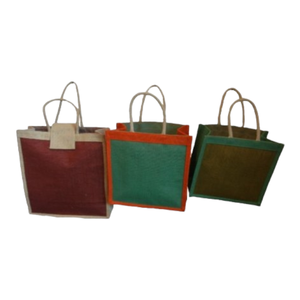 Bolsas de compras de yute personalizables de alta calidad Patrón de tela de origen indio crudo pequeño y esquema de color - Product Image 2