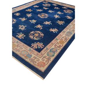 Alfombra de Lana Anudada a Mano Pechino Azul Paem-1503 con Patrón Floral, Alfombra Rectangular para Sala de Estar, Pasillo, Entrada - Product Image 2