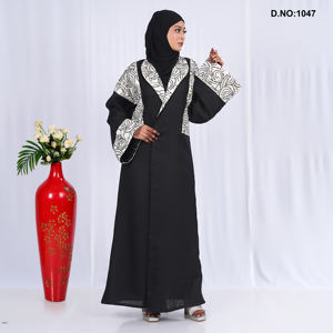 Chal de Lino de Estilo Modesto con Frente Abierto para Mujer con Detalles de Estampado Contemporáneo - Product Image 3