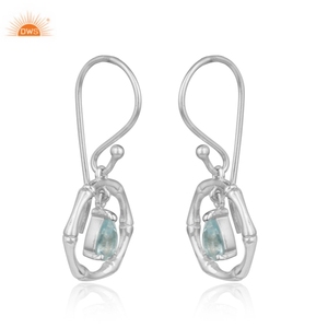 Meilleure vente de boucles d'oreilles en argent sterling avec topaze bleue naturelle et texture bambou fabricant de bijoux personnalisés - Product Image 2