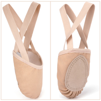 Sepatu Senam Ritmik Sepatu Balet Lembut Desain Setengah Sol dengan Tali Elastis Bagian Atas Kulit Asli Lapisan Katun Sepatu Tari Optimal