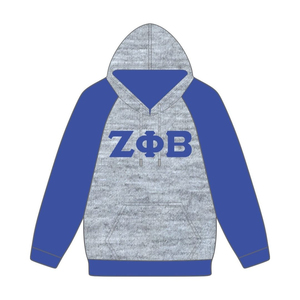 Zeta Phi Beta Grey Body Blue Raglan Sleeves Pullover Hoodie Greek Sorority Apparel Custom Divine Nine HBCU Life Clothing - Product Image 2