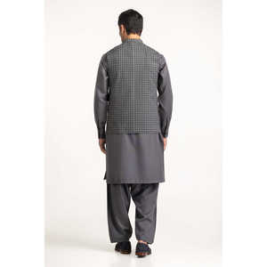 Gilet de travail personnalisable pour homme, noir, coupe-vent, à carreaux, avec boutons décoratifs, en polyester tricoté et toile brodée - Product Image 2