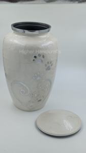 Urne funéraire en métal émaillé blanc pour animaux de compagnie pour les cendres humaines Urne animale gravée sur la patte pour les cendres funéraires - Product Image 4