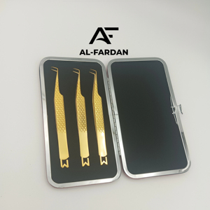 Pinces à extensions de cils couleur or plasma avec designs découpés au fil CNC, en acier inoxydable japonais, avec étuis magnétiques pour pinces à cils - Product Image 1