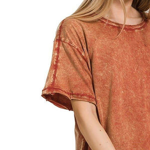 Fabricante Casual Vintage mujer lavado ácido camiseta peso pesado alta calidad 100% algodón lavado ácido camisetas logotipo personalizado - Product Image 2