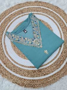 Turquoise Majesty Embroidered Traditional <b>Kurta</b> Set Premium Silk Ethnic Wear for <b>Women</b> Elegant Design Comfortable Fit - Product Image 6