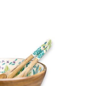 Serveur à salade écologique fabriqué à la main Design émaillé unique Bol en bois de mangue de grande capacité Mains de fête Ustensile de service - Product Image 3