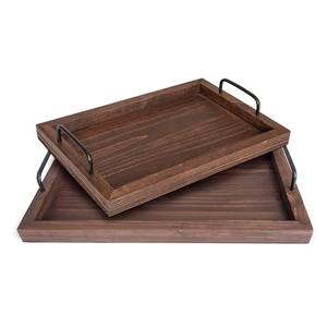 Juego de 2 bandejas redondas de cerámica de madera de pino hechas a mano con asas de metal para decoración del hogar/Hotel y uso en restaurantes - Product Image 2