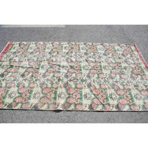 Alfombra clásica de lana turca Vintage Floral Beige 4,8 'X 8,7 ', diseño de retazos hecho a mano para entrada, sala de estar, pasillo, látex - Product Image 3