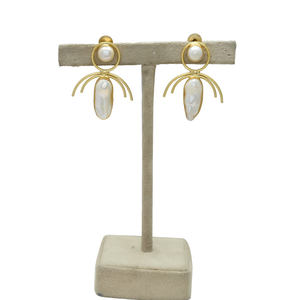 Pendientes de Perlas Naturales de Agua Dulce Color Blanco Ostra, Chapados en Oro de 24K, Estilo Cristiano Vintage, Hechos a Mano, para Mujer, para Boda - Product Image 3