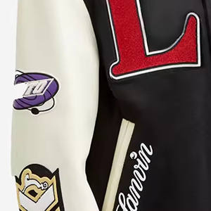Chaqueta universitaria de calle más vendida, Mangas de cuero, chaquetas de béisbol de invierno, tela de lana ligera, Letterman teñido liso - Product Image 6