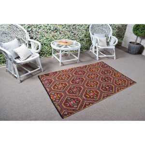 Alfombra Turca de 3.6x5.3 pies, Alfombra Sólida Roja y Azul de Lana - Product Image 2