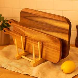 Juego de tablas de cortar de madera rústica Tablas de cocina de madera de acacia con asas para servir y cortar - Product Image 1